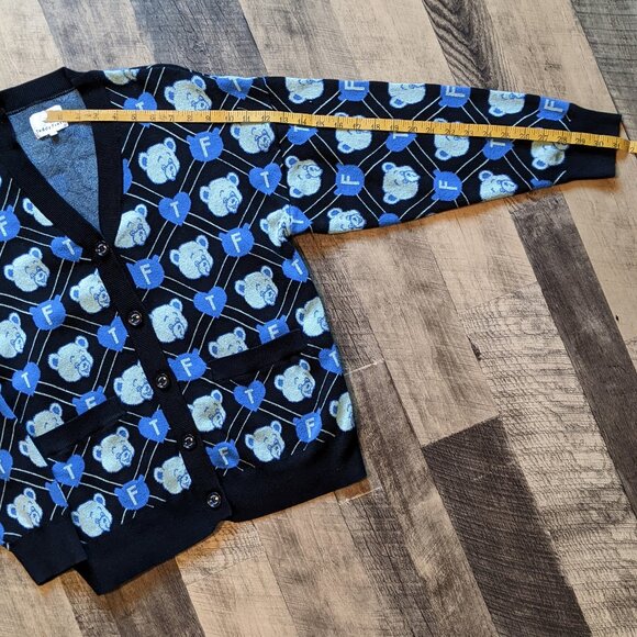 Teddy Fresh Logo Cardigan Sweater Black Blue Cotton Large - Picture 7 of 8
